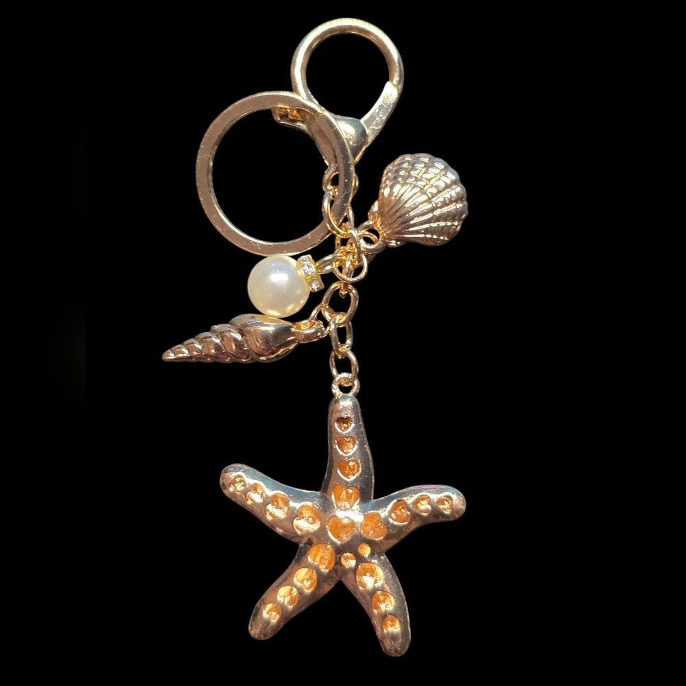 Gold and Blue Starfish Keychain Bag Charm
